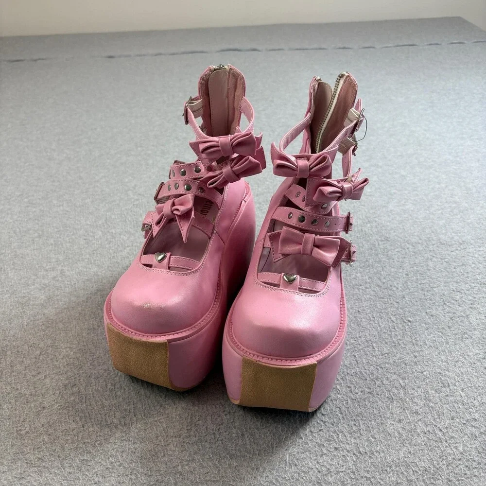 Demonia Violet 45 Shoes Womens Size 8.5 Platform Goth Bow Buckle Straps Kawaii